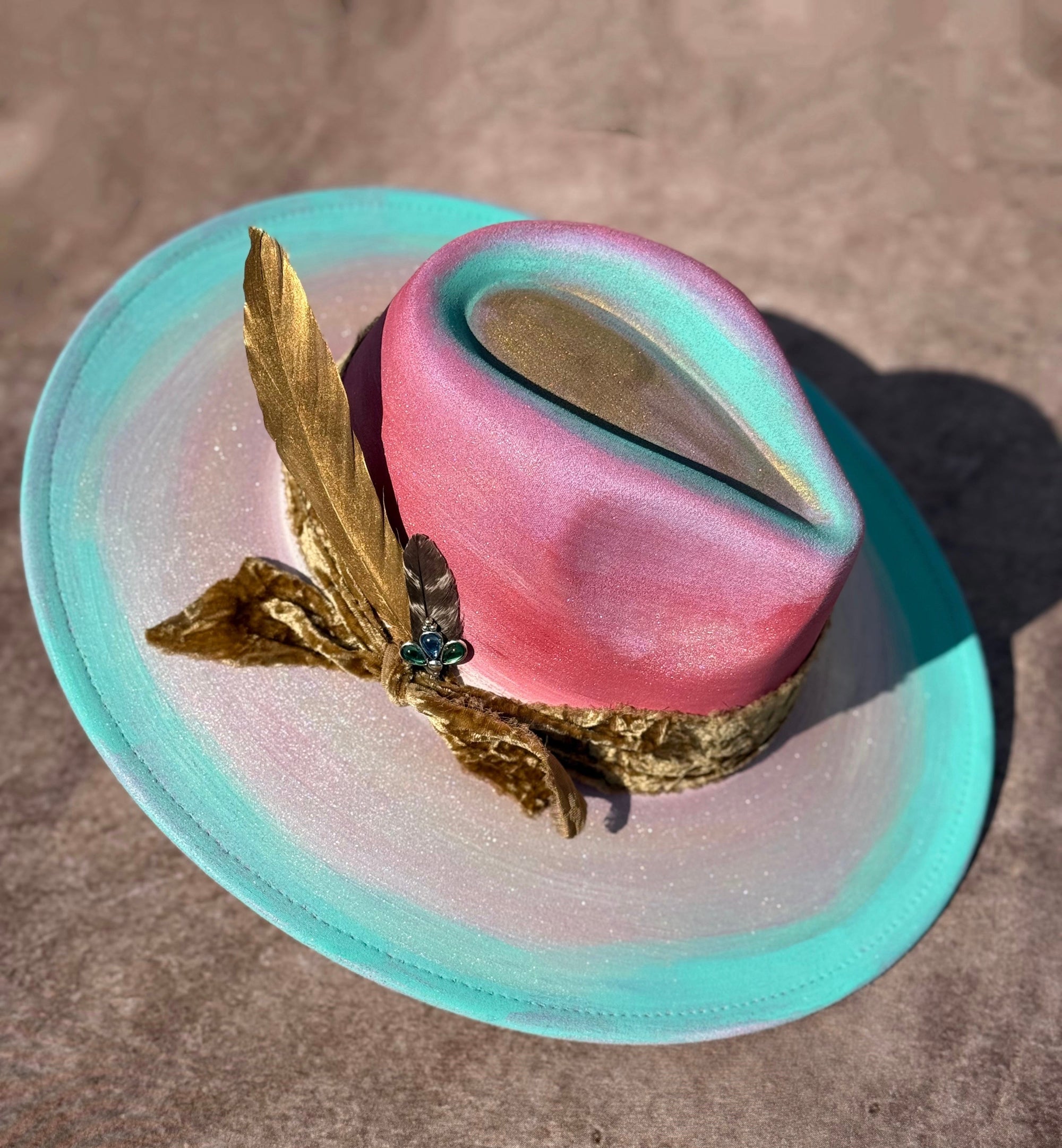 Custom handcrafted gold leaf Fedora Hat-2