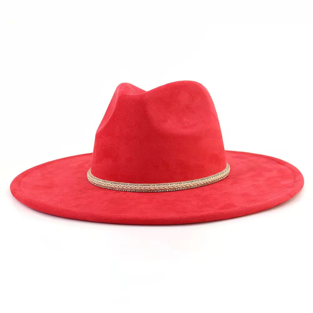 Dazzleme Suede Wide Brim Fedora Hat - Vegan Suede Material, Adjustable Straps, 10cm Brim, 12cm Height, Unisex Fashion Accessory-0