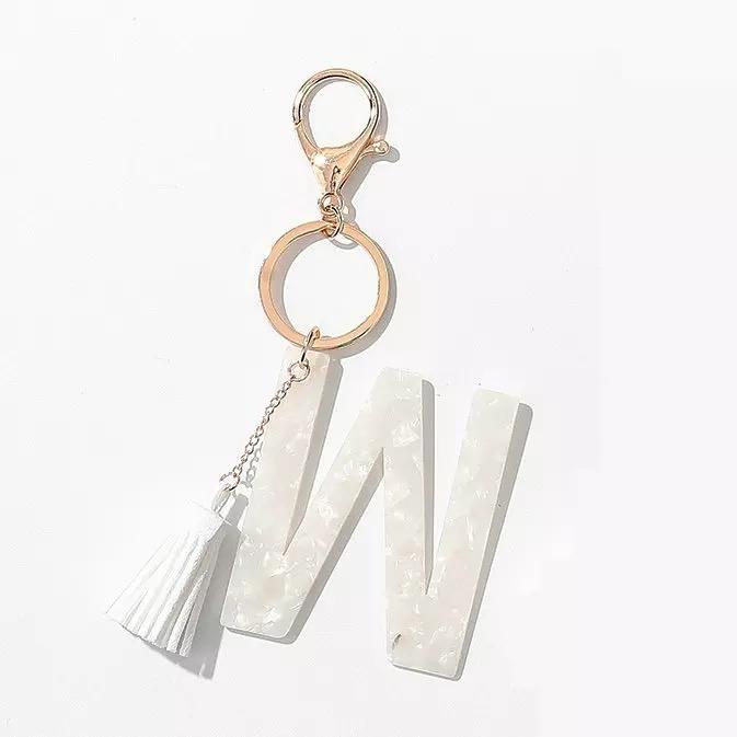 Tasseled Initial Key Chain, White-20