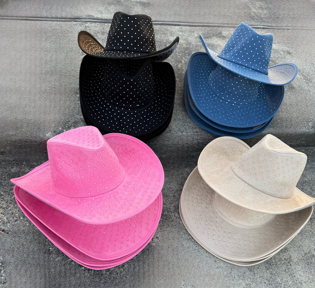 Diamond Embellishment Vegan Suede Cowboy Hat - Adjustable Fedora Style, Unisex, 56-58cm, Ethical & Cruelty-Free, Adjustable Straps Inside-3