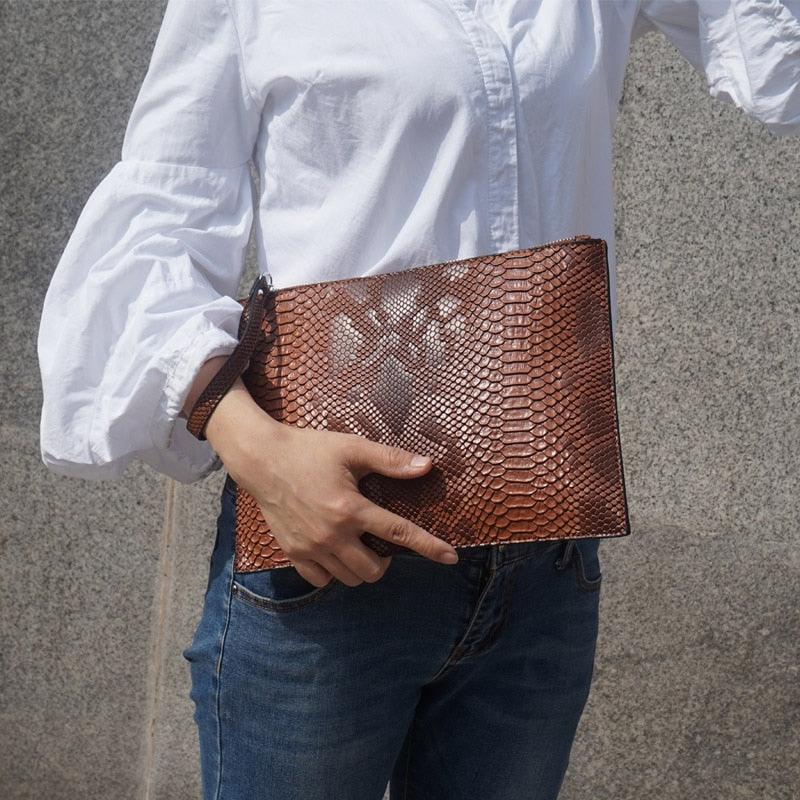 Python Luxe Clutch - Stylish Simulated Leather Clutch for Sophisticated Women