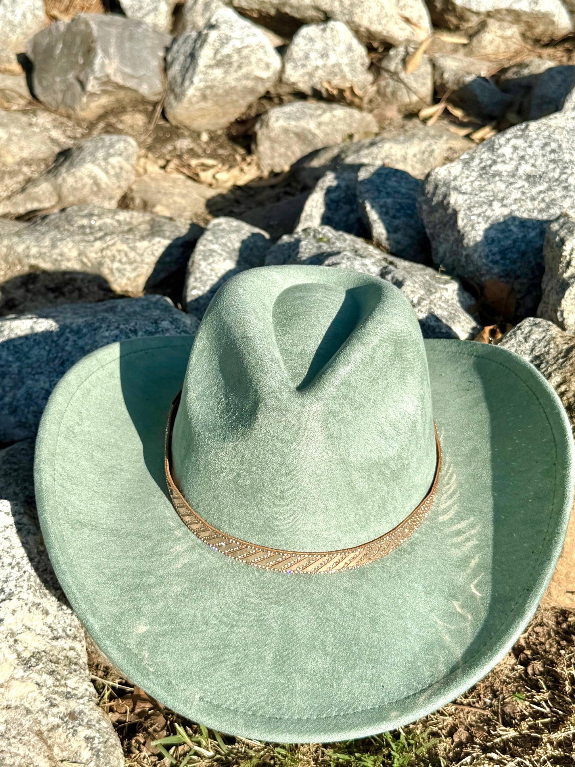 Vegan Suede Cowboy Hat, Hat with Rosegold Accessory, Hat for Burning, Cowboy Hat, Rancher Hat, Hat for customization-0