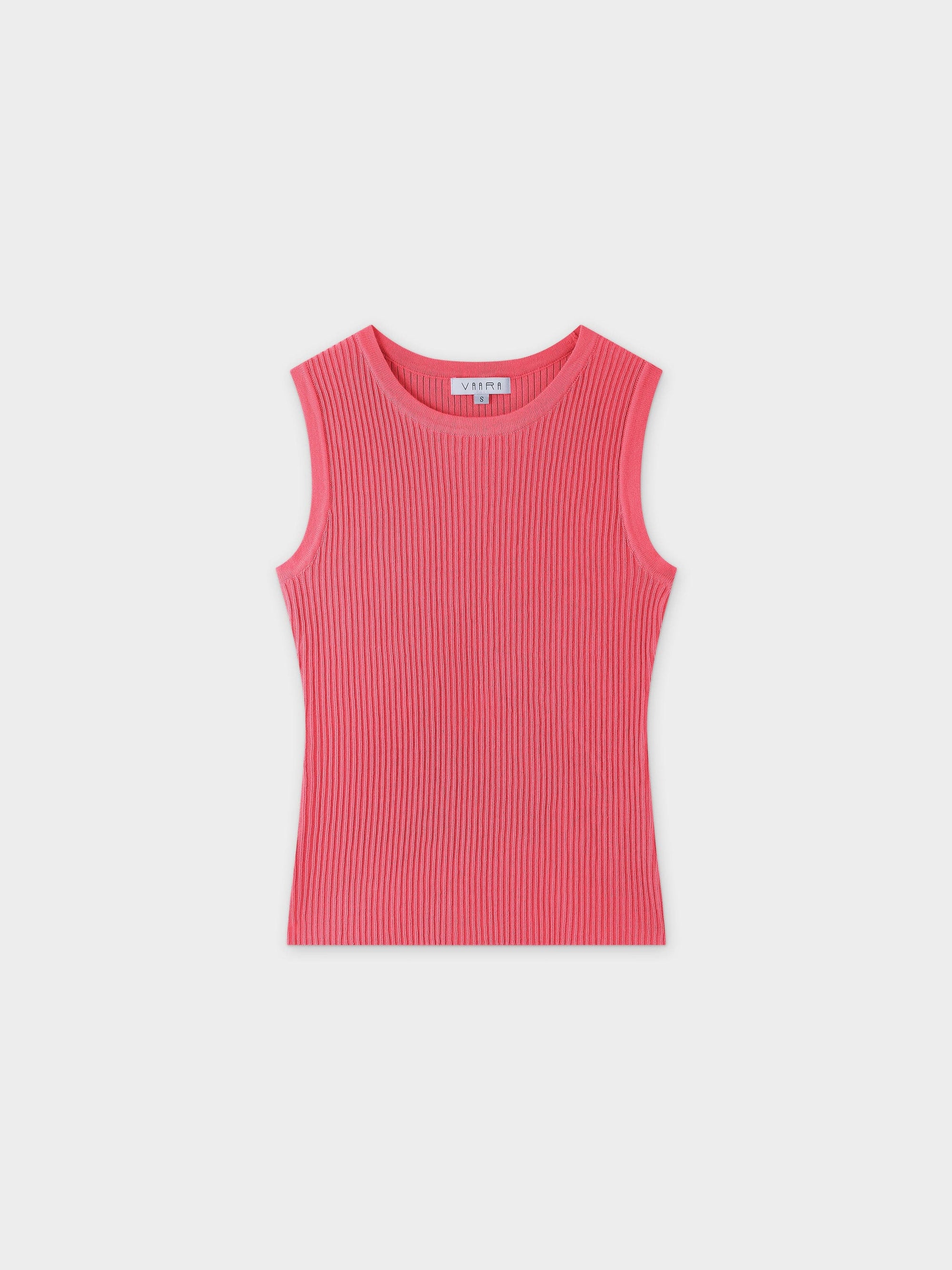 Sleeveless Ribbed Crew-Coral-0