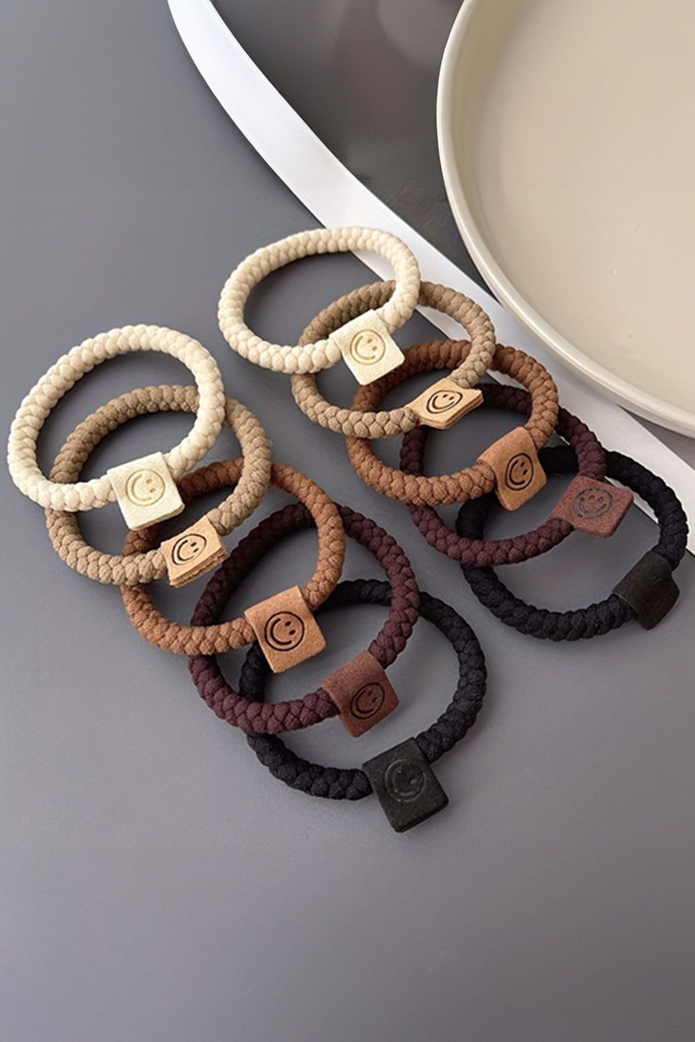 Chestnut 5Pcs Smile Face Decor Braided Hair Tie