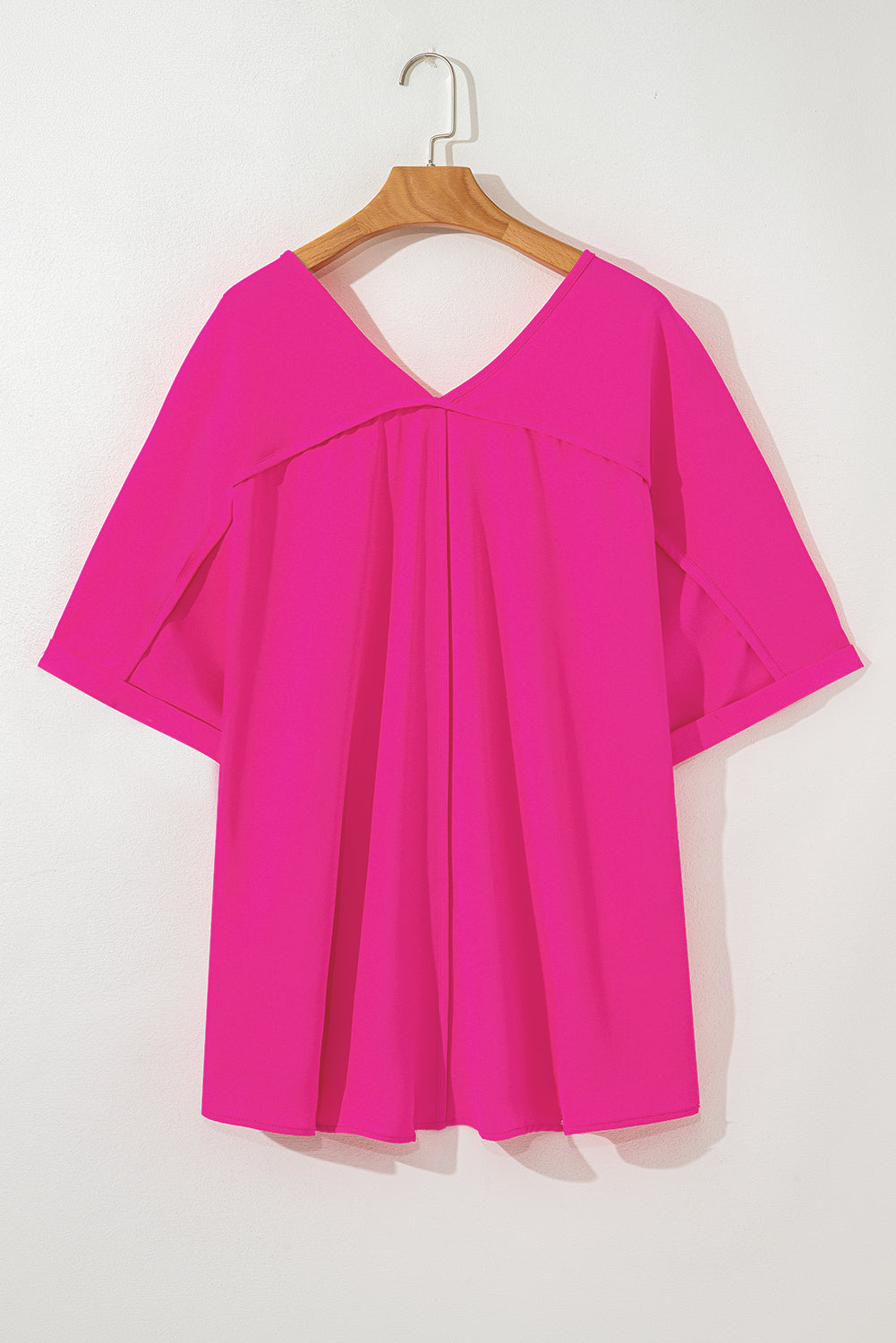 Bright Pink Seamed Back High Low Hem V Neck Plus Size Tee