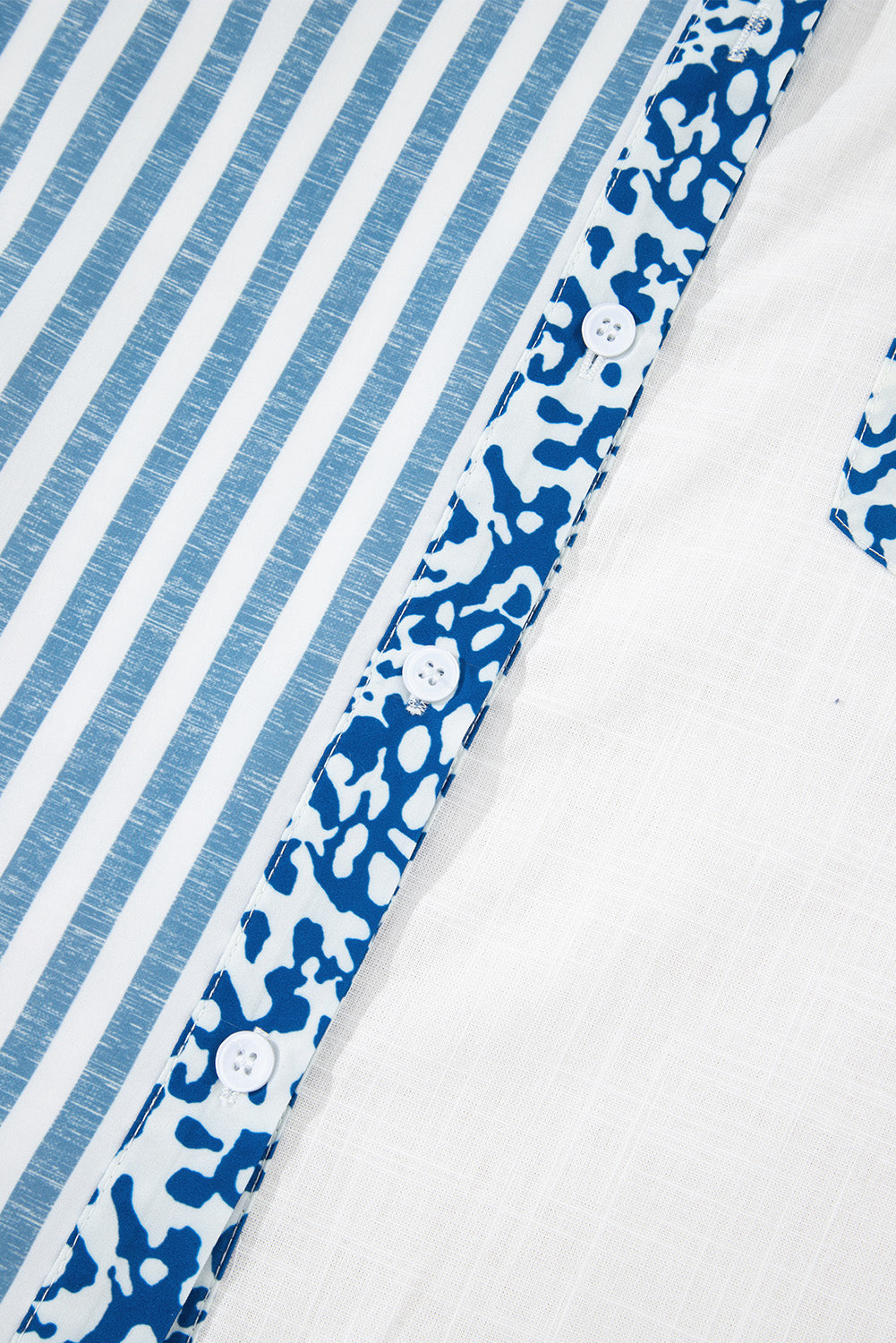 Sky Blue Leopard Striped Patchwork Button-up Shirt