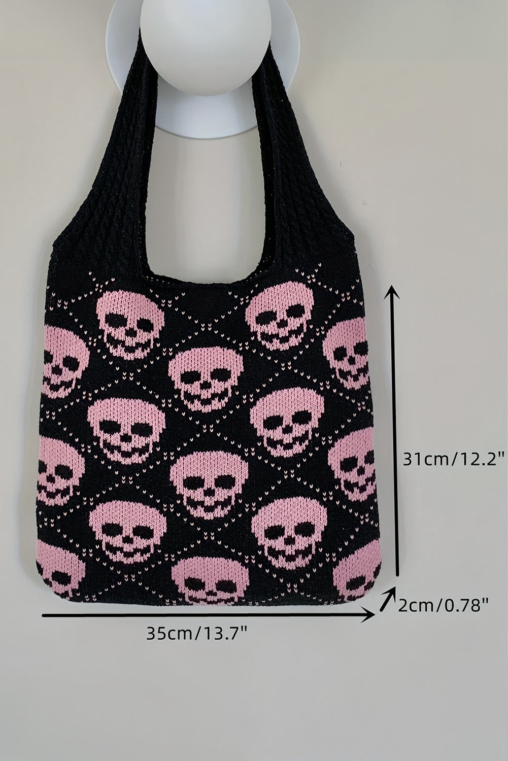 Black Plaid Skull Knit Tote Bag