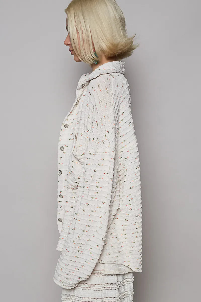 Floral Print Textured Button-Up Shirt