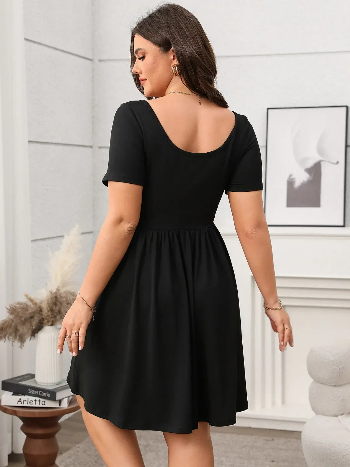 Plus Size Square Neck Short Sleeve Mini Dress