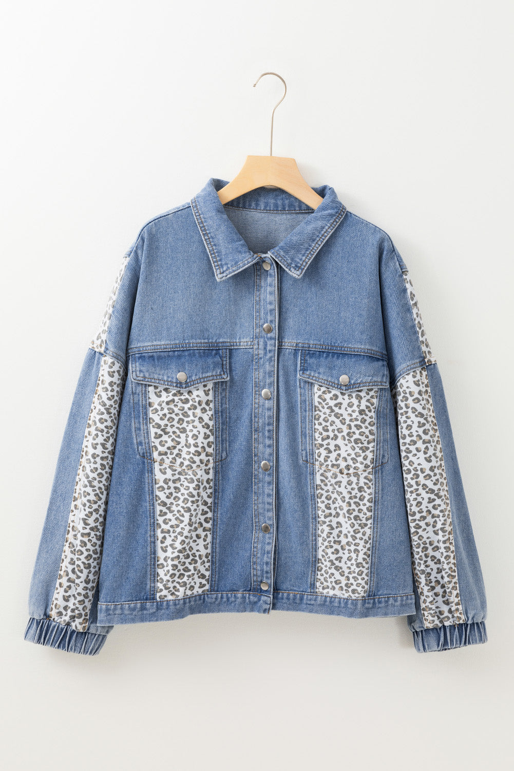 Beau Blue Leopard Patchwork Plus Size Denim Jacket