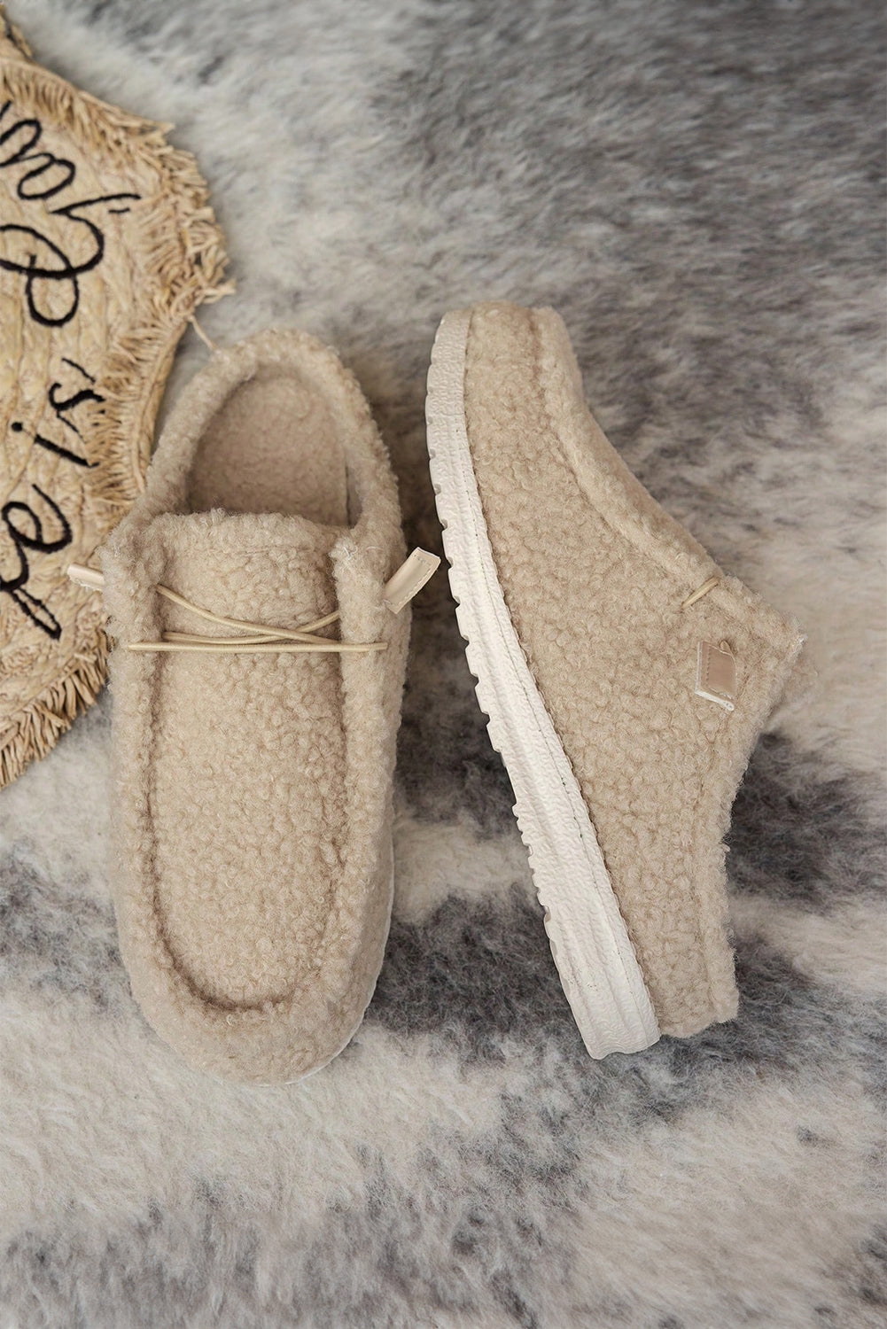 White Plush Slip On Casual Shoes