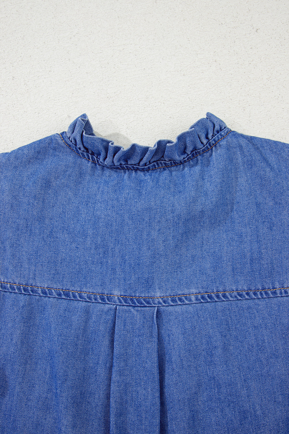 Sky Blue Mineral Wash Sleeveless Frill Button-Up Denim Shirt
