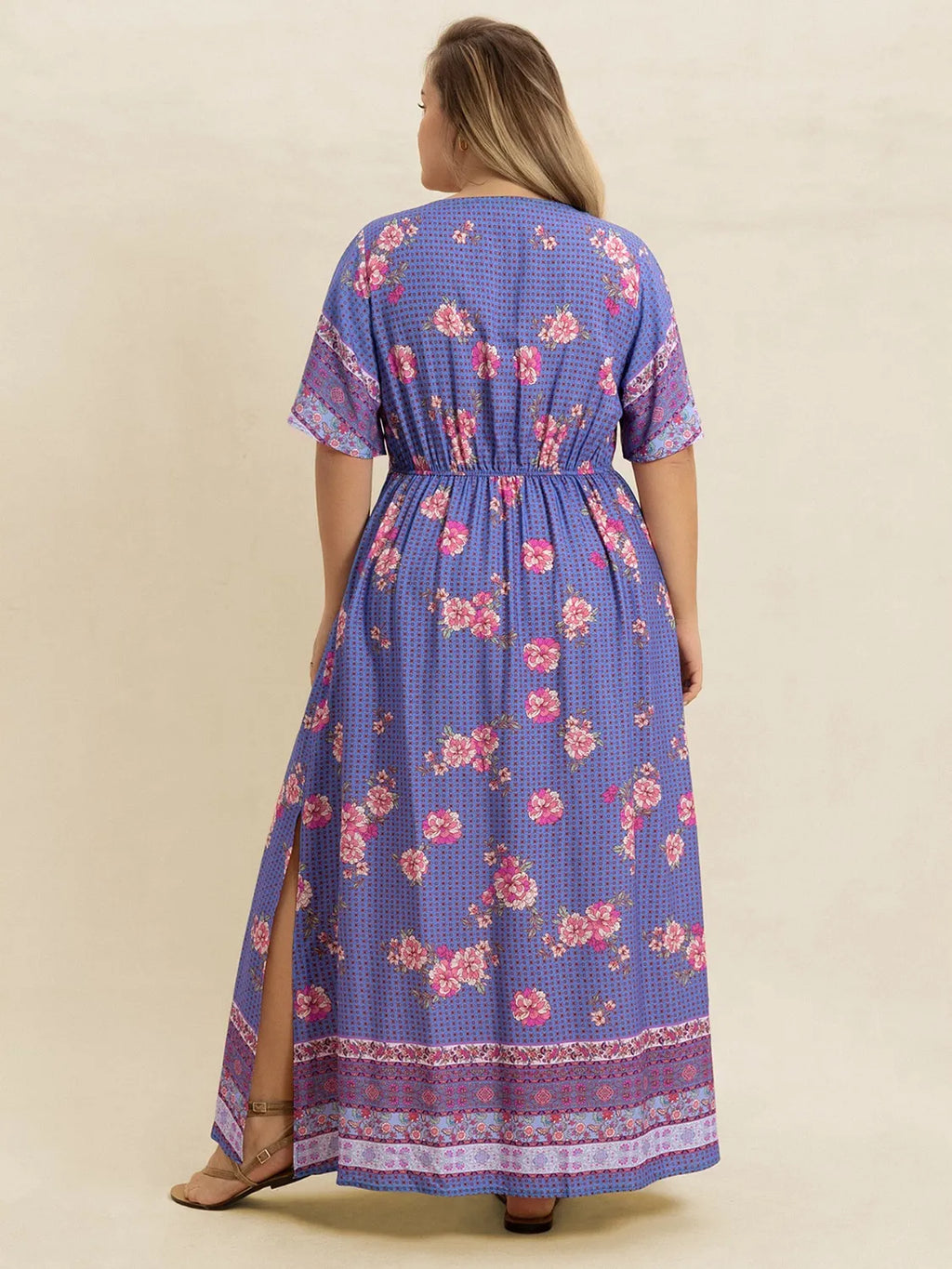 Plus Size Printed V-Neck Flutter Sleeve Dress