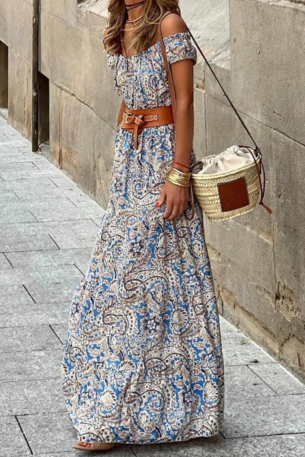Prairie Blossom Off-Shoulder Maxi Dress