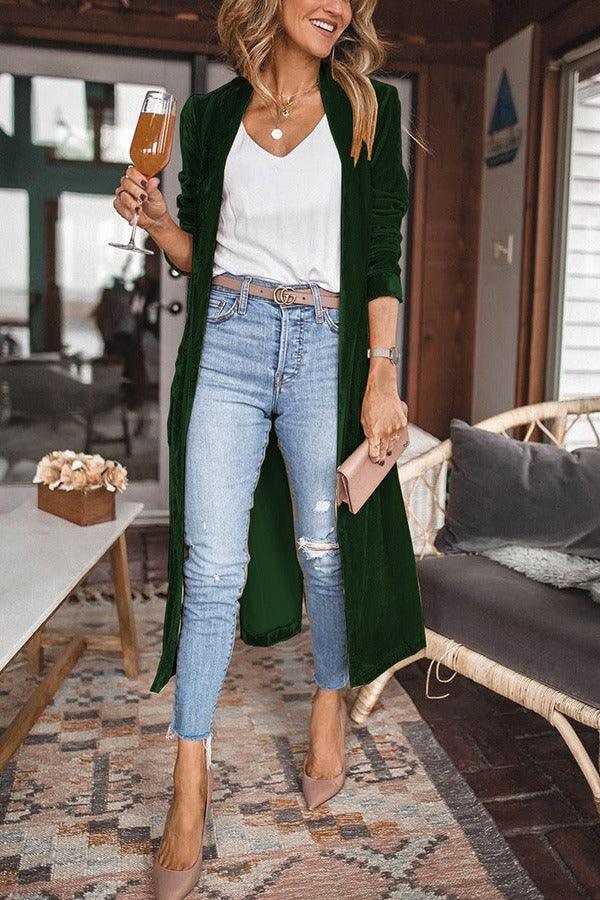 Luxe Velvet Long Coat – Soft, Elegant, and Stylish Velvet Outerwear for Women
