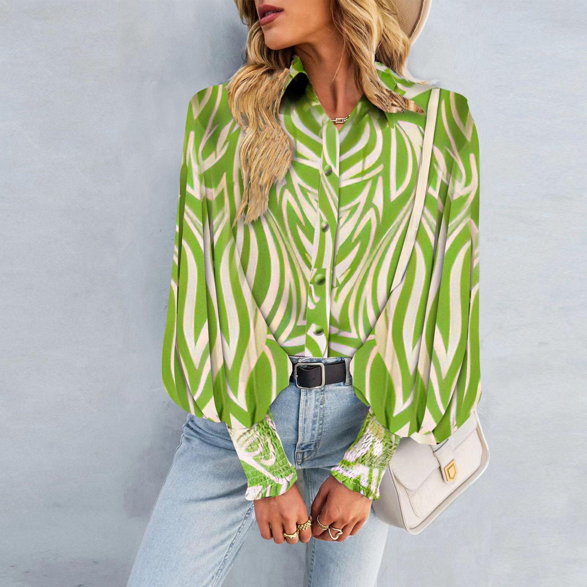 Boho Printed Lantern Sleeve Top – Relaxed Fit Casual Shirt for Country Girls