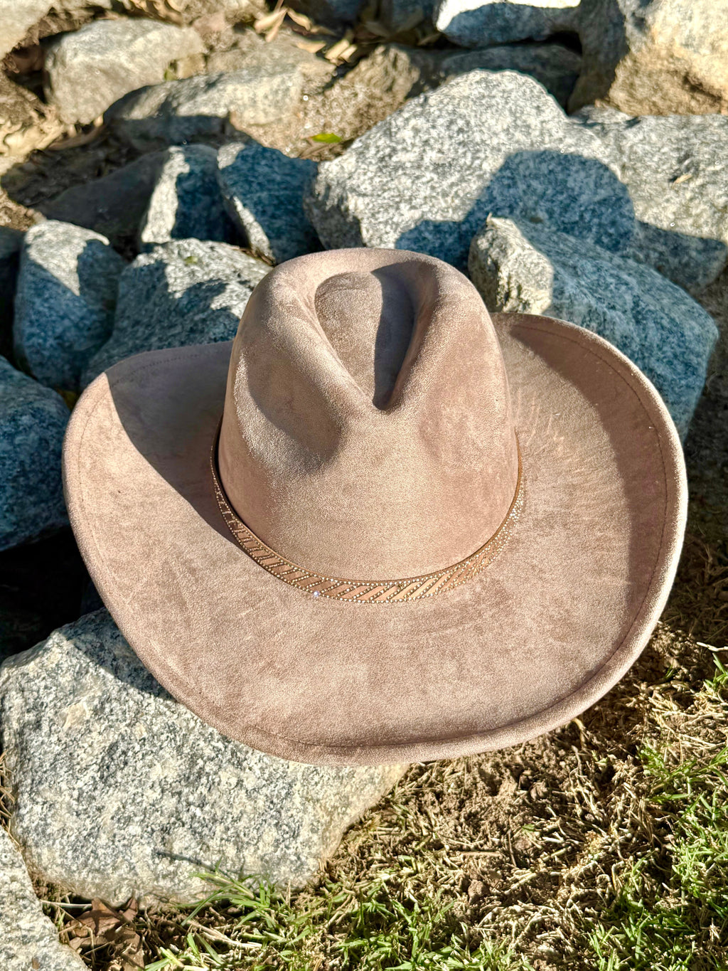 Vegan Suede Cowboy Hat, Hat with Rosegold Accessory, Hat for Burning, Cowboy Hat, Rancher Hat, Hat for customization-0
