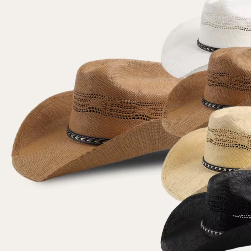 Cowboy Straw Hat - Hand Wash Only, Adjustable Straps, 56-58cm Size, 7cm Brim, 12cm Height, Unisex, Natural Grass Material-4