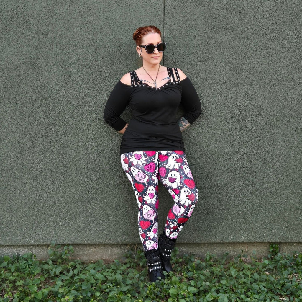 Anti-Love Ghosties (Semi-Exclusive) - Ghost Hearts Valentine's Day Love High-quality Handcrafted Vibrant Leggings