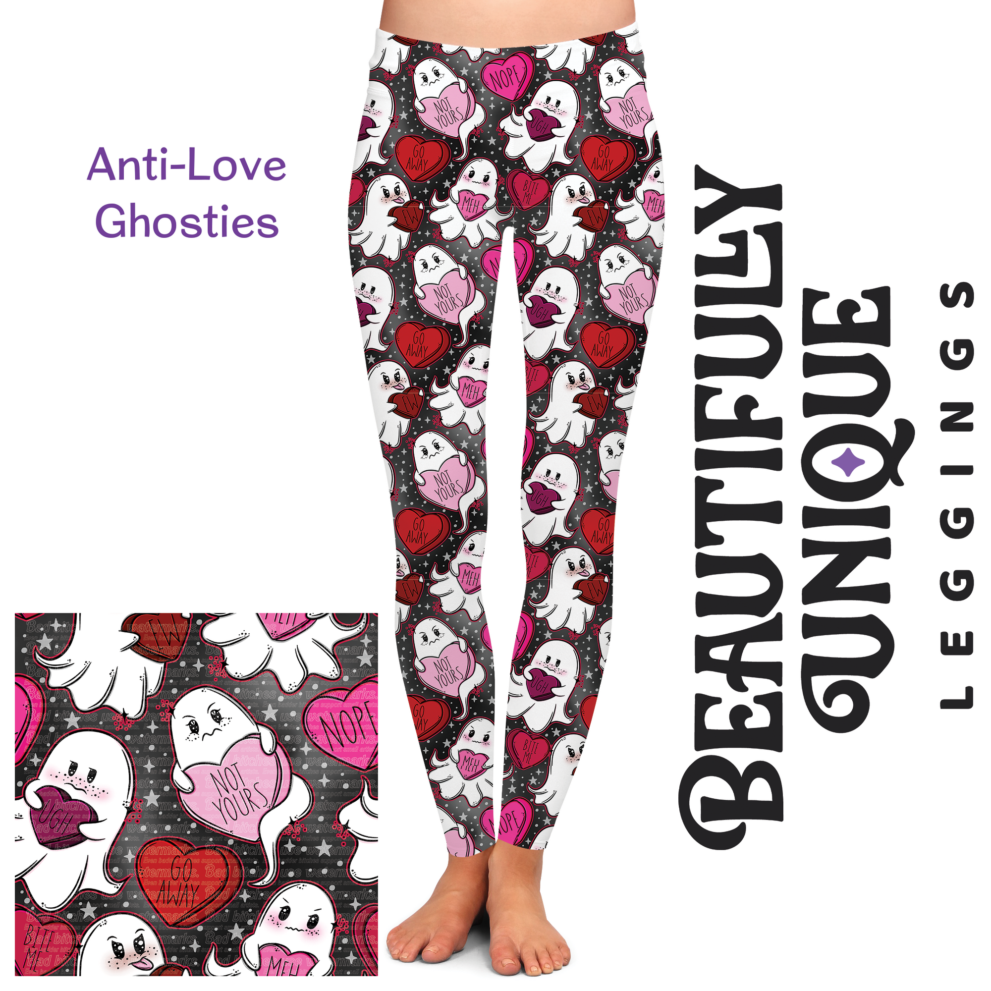 Anti-Love Ghosties (Semi-Exclusive) - Ghost Hearts Valentine's Day Love High-quality Handcrafted Vibrant Leggings