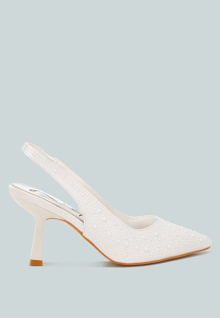 Ararki Luxurious Satin Pearl Slingback Sandals-0