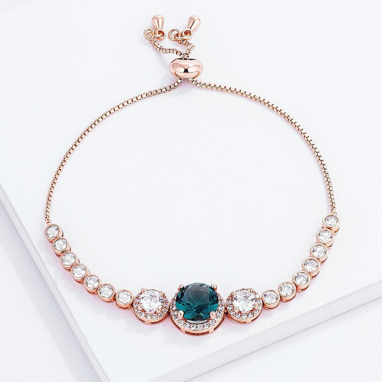 Adjustable Rose Gold Plated Graduated CZ Bolo Style Tennis Bracelet-0