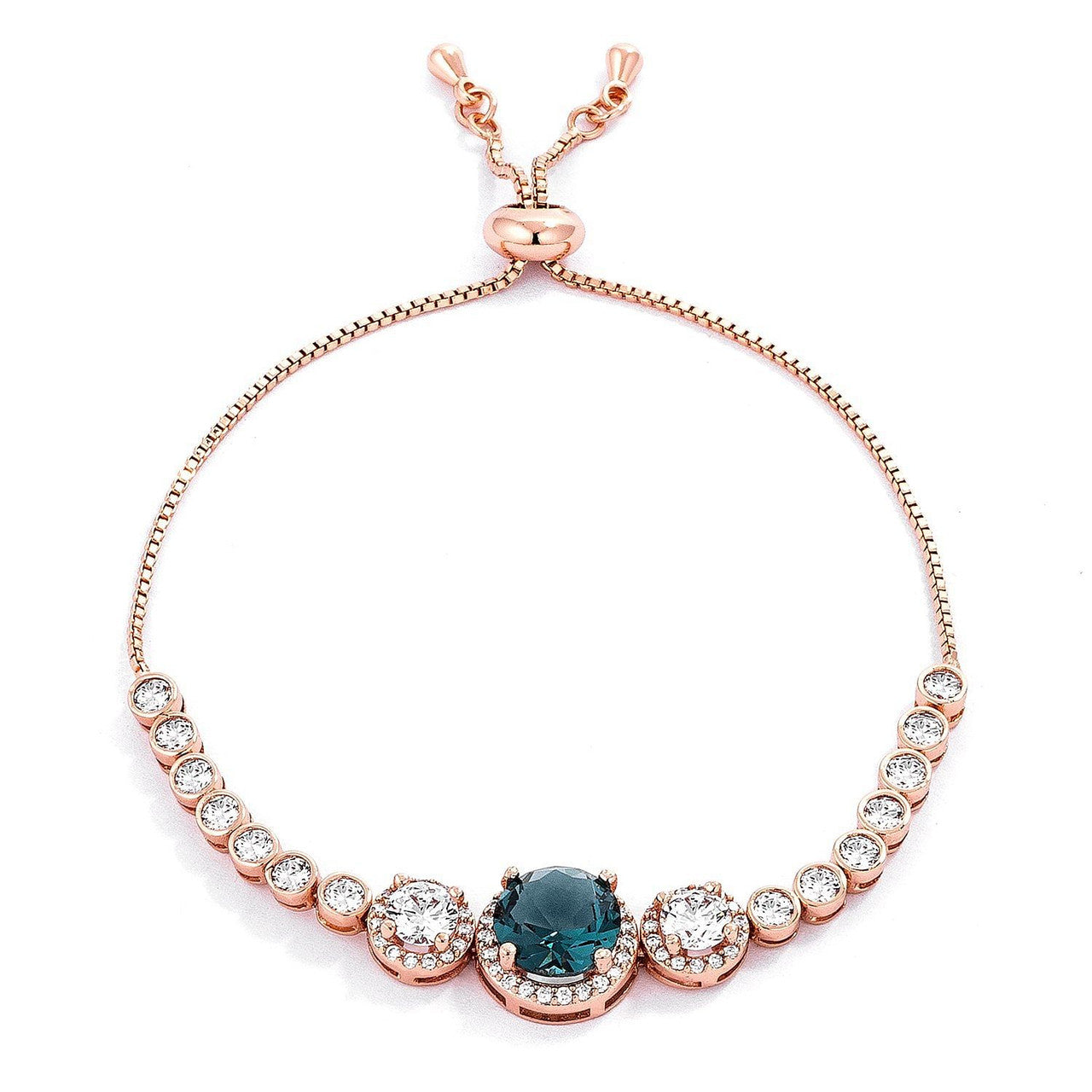Adjustable Rose Gold Plated Graduated CZ Bolo Style Tennis Bracelet-1