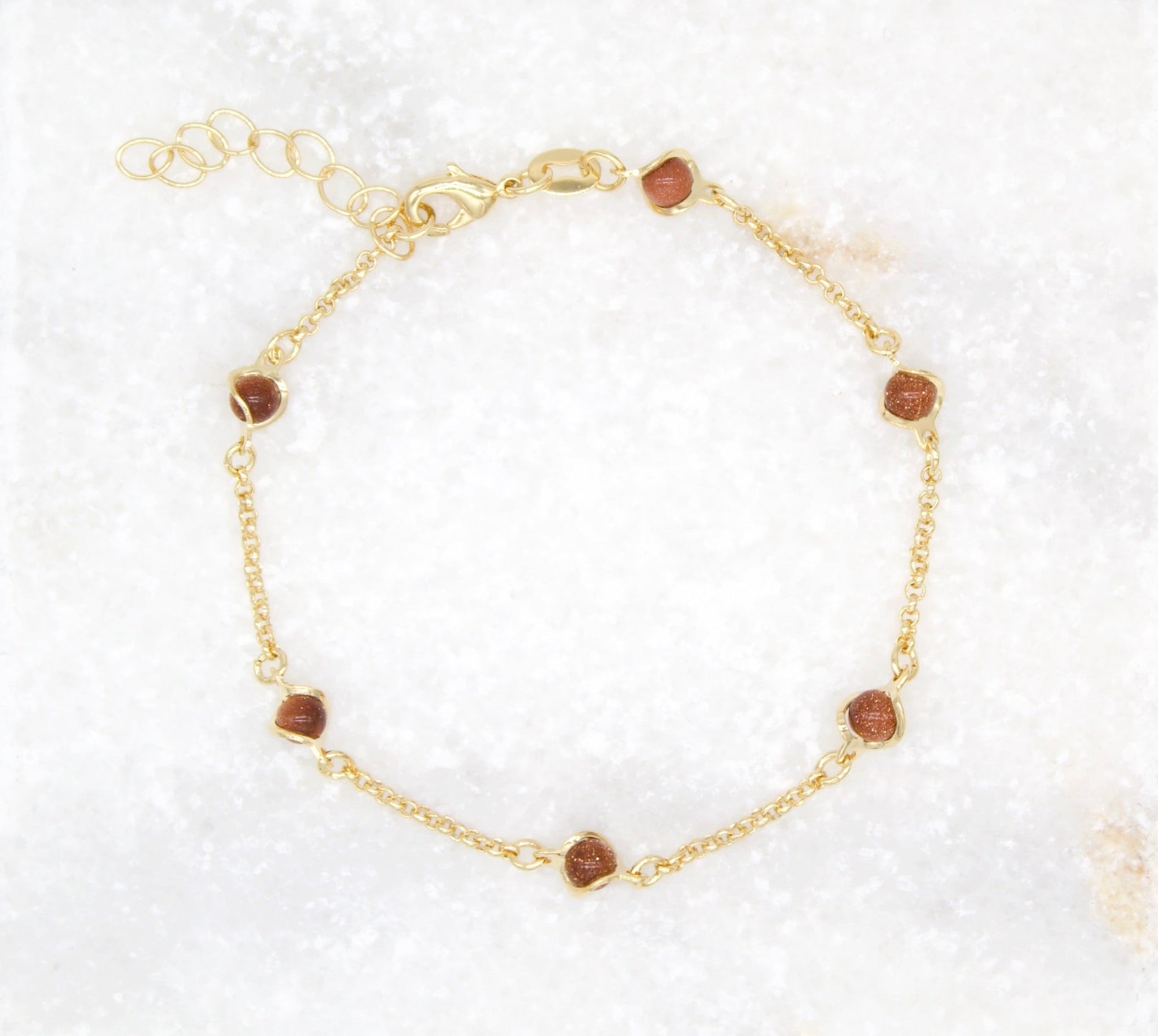 18K Gold Filled 5mm Designed Brown aventurine Bead Bracelet (I79A)-0