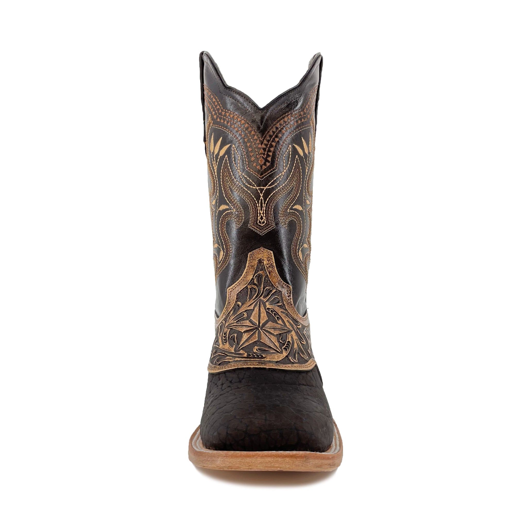 Men's Bulldog Hand Tooled Boots- Bull Neck Brown