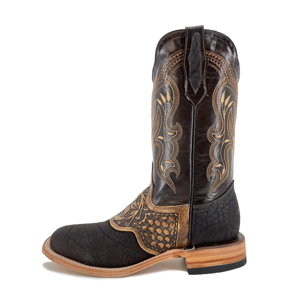 Men's Bulldog Hand Tooled Boots- Bull Neck Brown