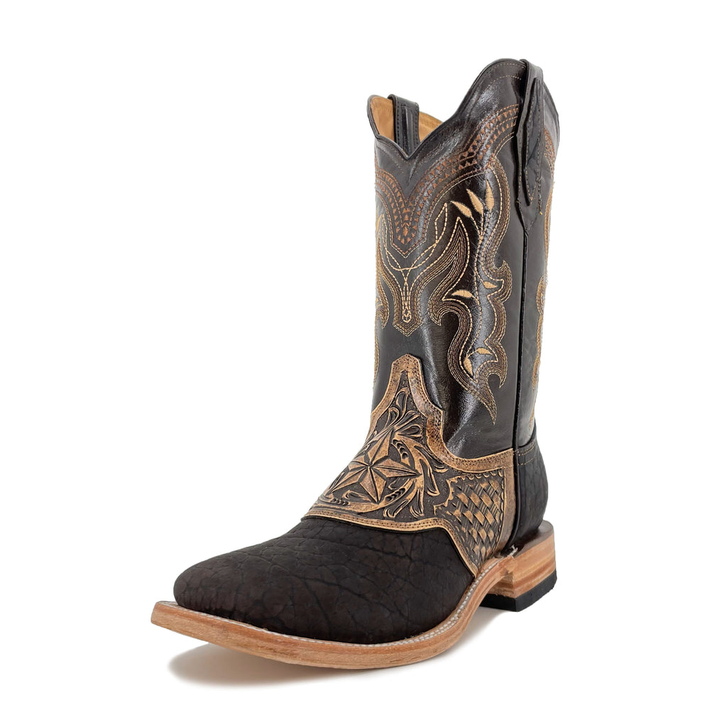 Men's Bulldog Hand Tooled Boots- Bull Neck Brown