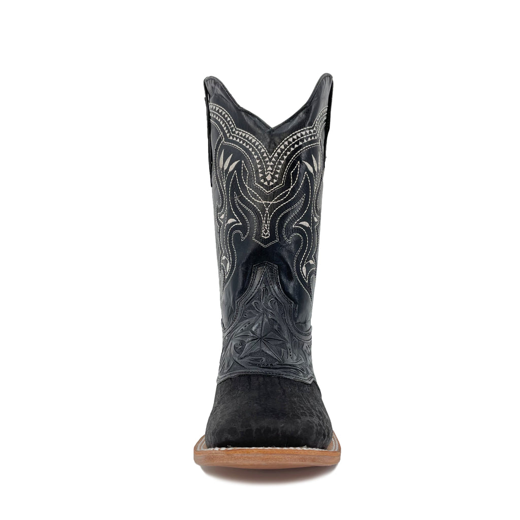 Men's Bulldog Hand Tooled Boots - Bull Neck Black