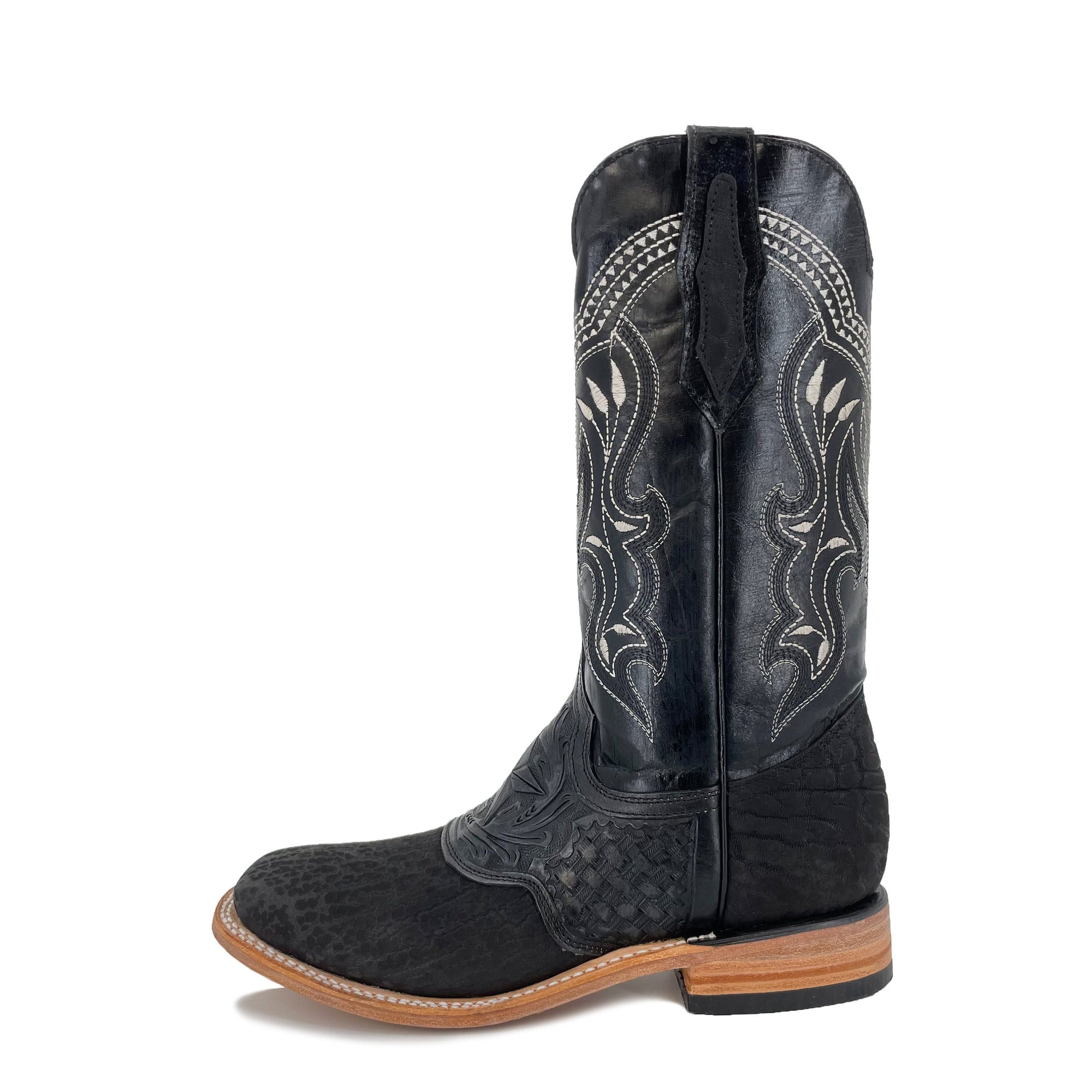 Men's Bulldog Hand Tooled Boots - Bull Neck Black