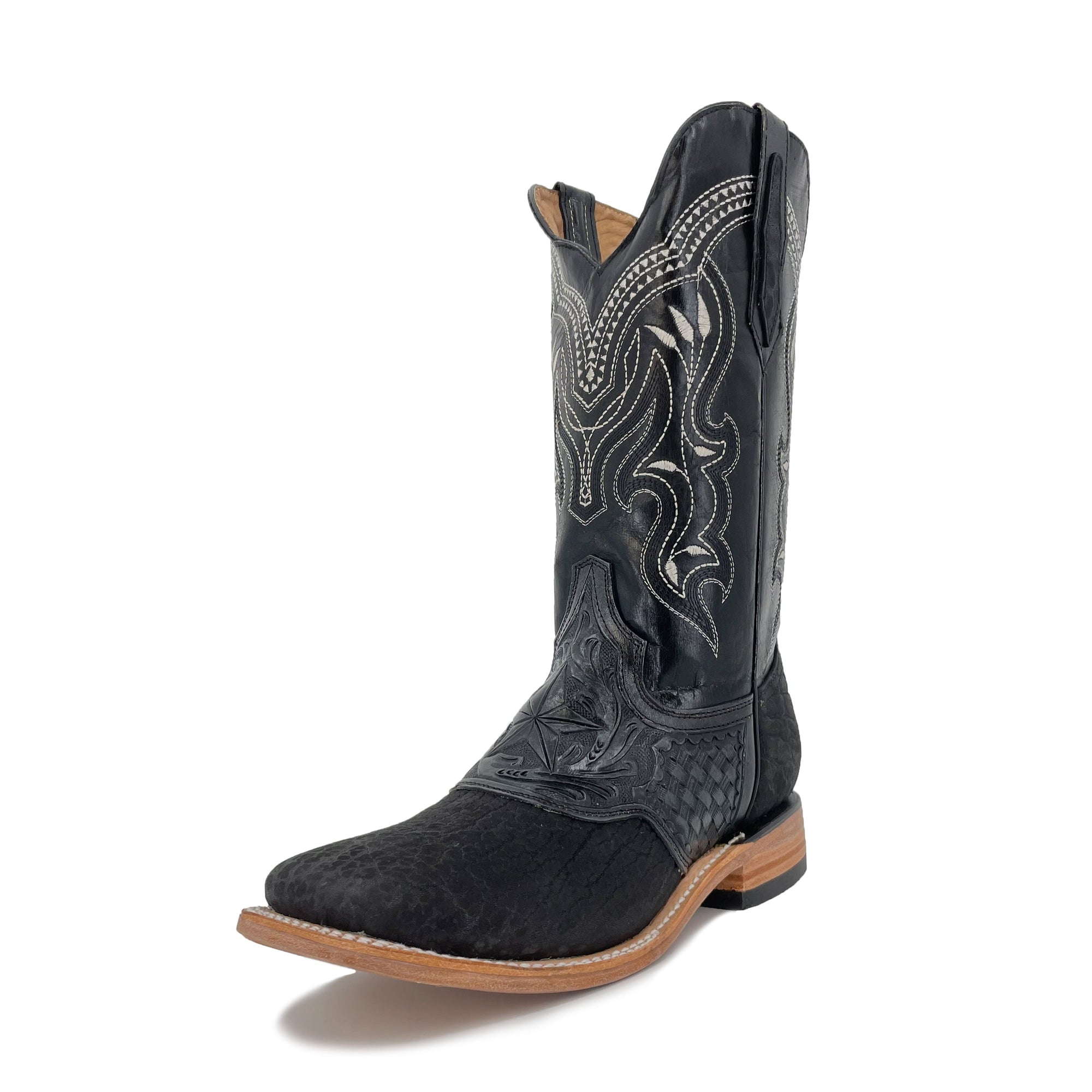 Men's Bulldog Hand Tooled Boots - Bull Neck Black