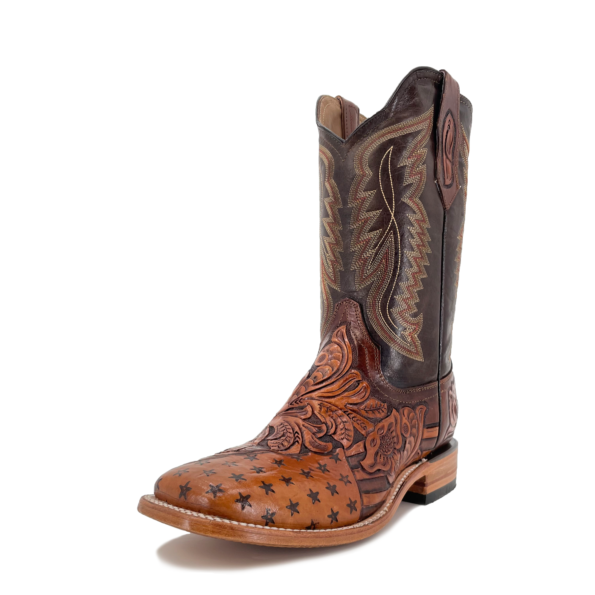 Men's Bulldog Hand Tooled Boots - American Flag w/ Bald Eagle