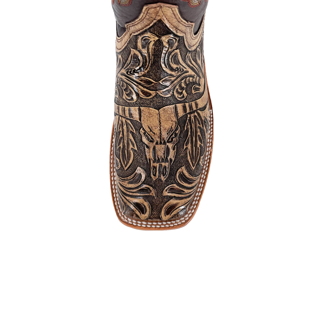 Men's Bulldog Handtooled Boots - Long Horn Rustic