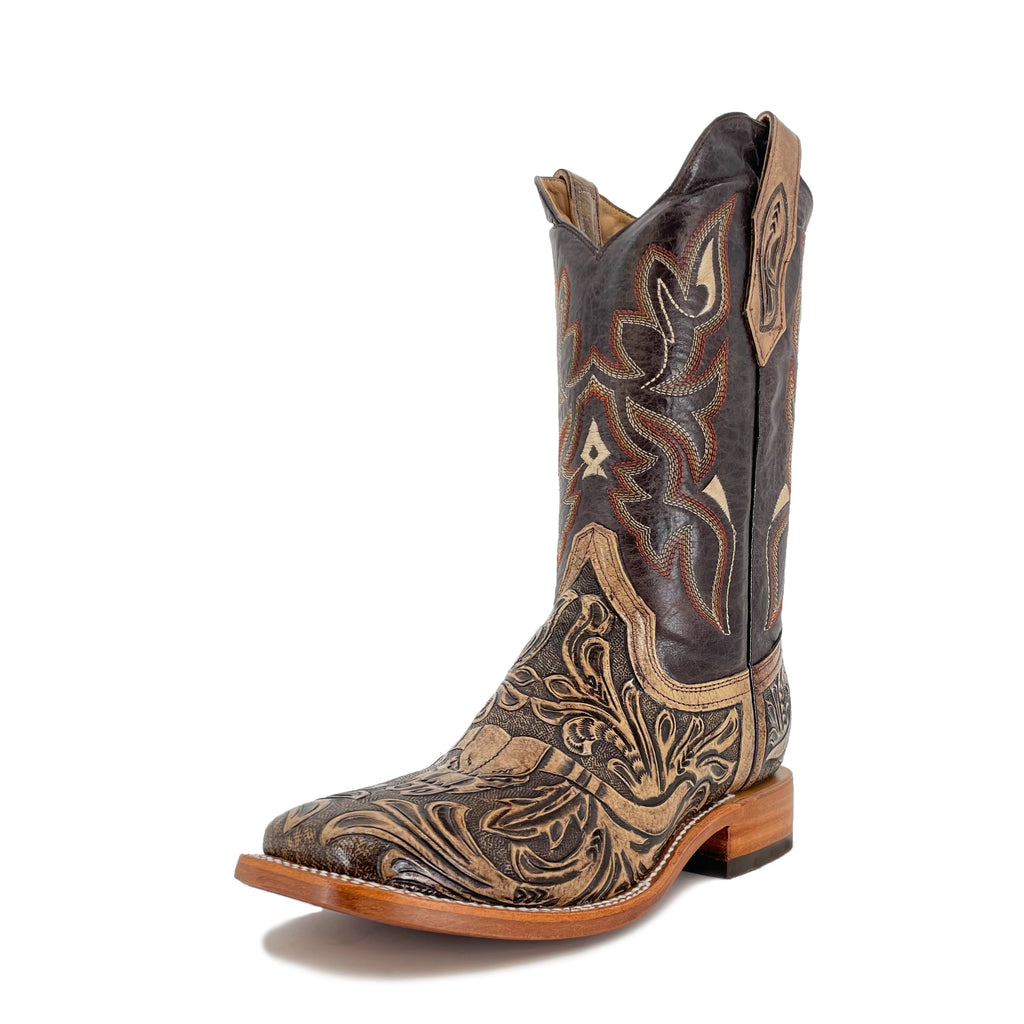 Men's Bulldog Handtooled Boots - Long Horn Rustic