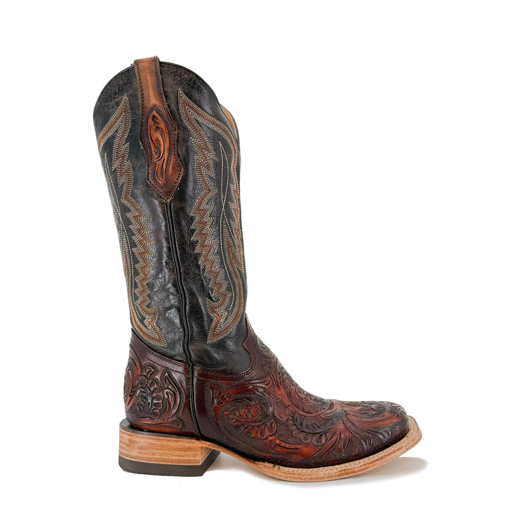 Women's Bulldog Hand Tooled Boots - Old Leaf Cognac