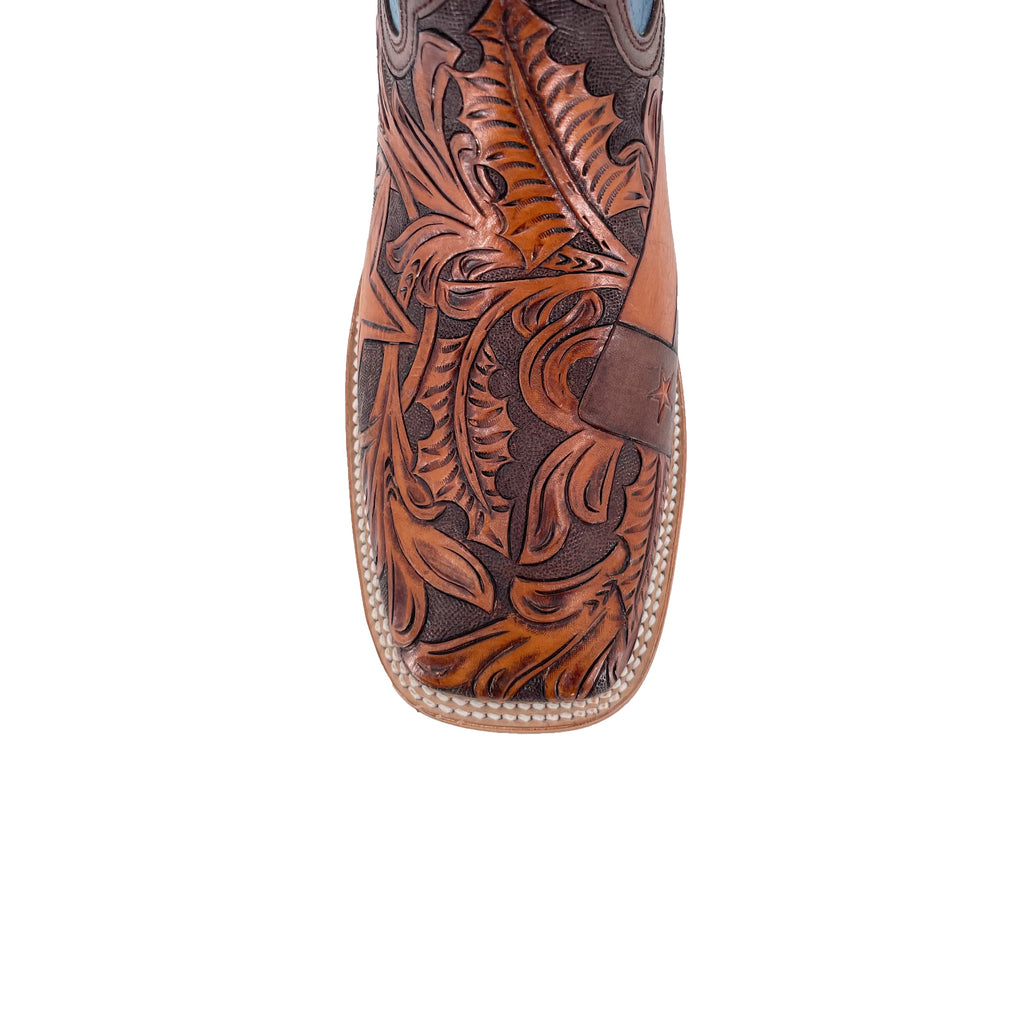 Men Bulldog Hand Tooled Boot - Lone Star w/Texas Flag