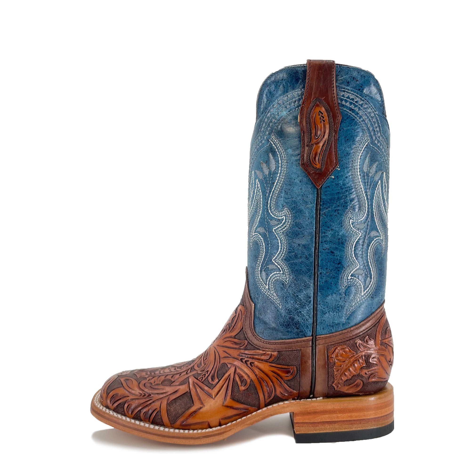 Men Bulldog Hand Tooled Boot - Lone Star w/Texas Flag