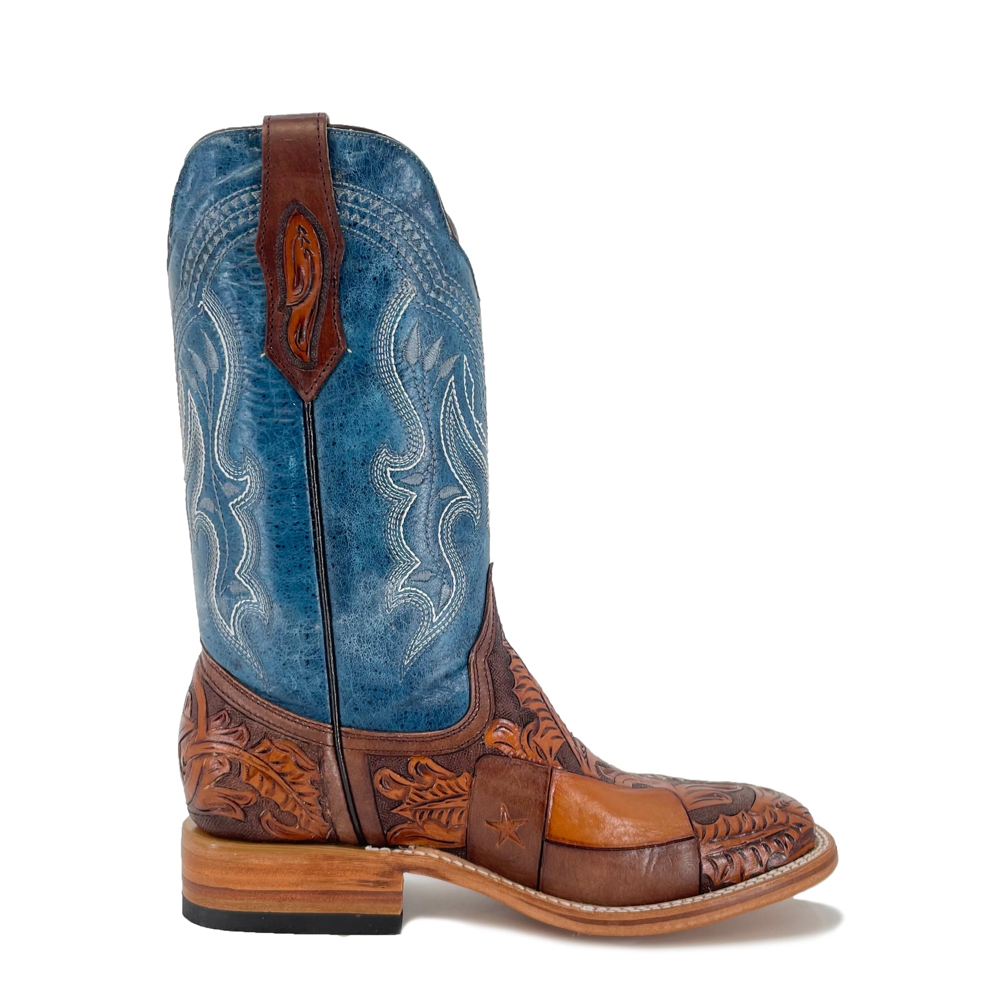 Men Bulldog Hand Tooled Boot - Lone Star w/Texas Flag