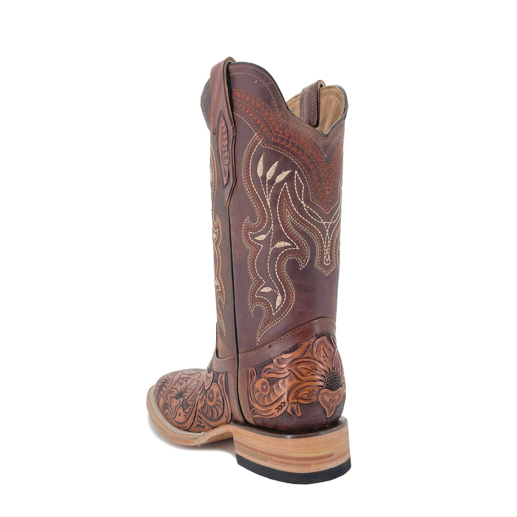 Men's Bulldog Hand Tooled Boots- Brown Bitone