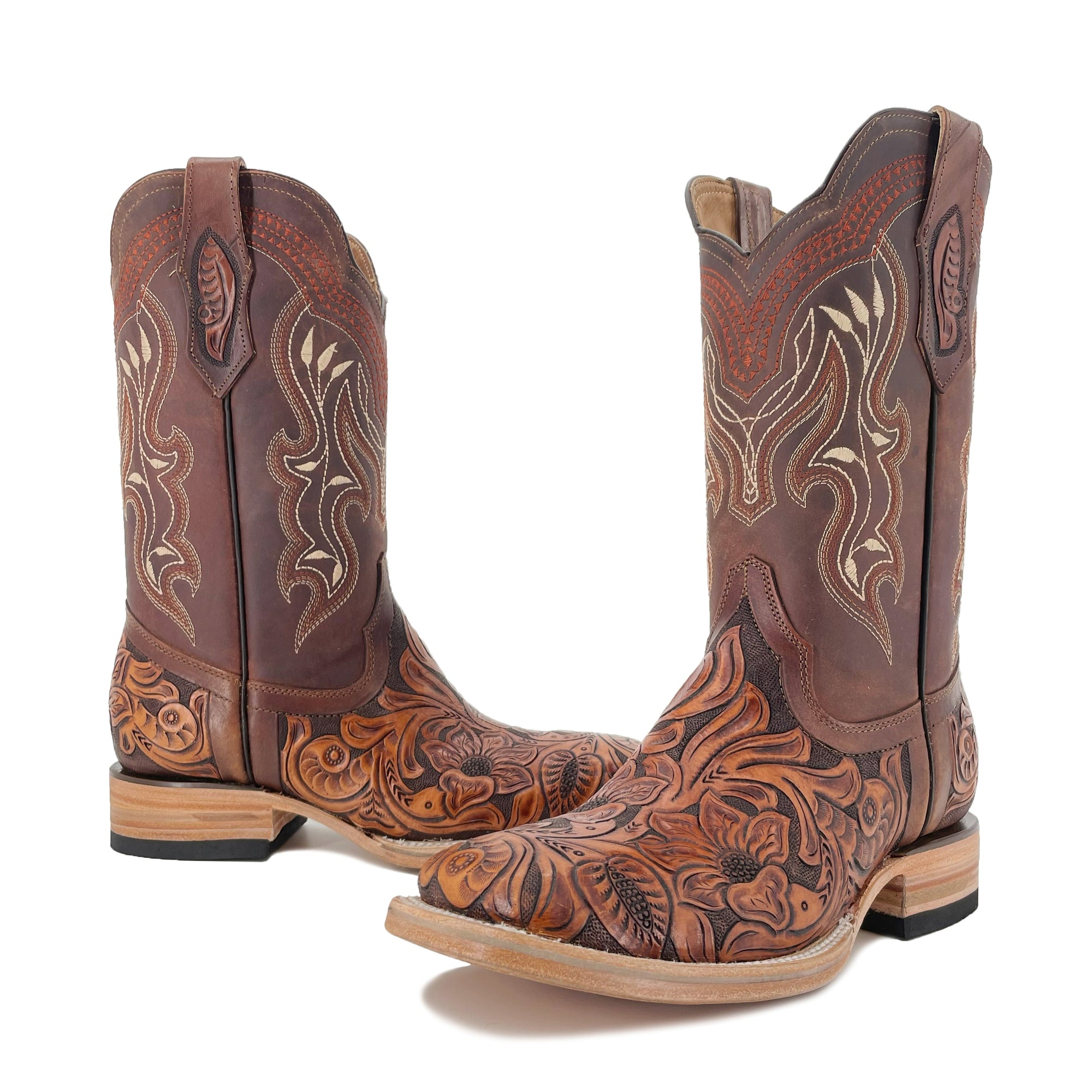Men's Bulldog Hand Tooled Boots- Brown Bitone