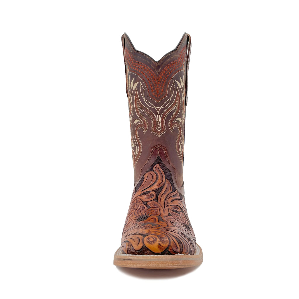 Men's Bulldog Hand Tooled Boots- Brown Bitone
