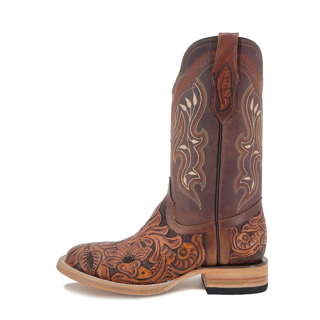 Men's Bulldog Hand Tooled Boots- Brown Bitone