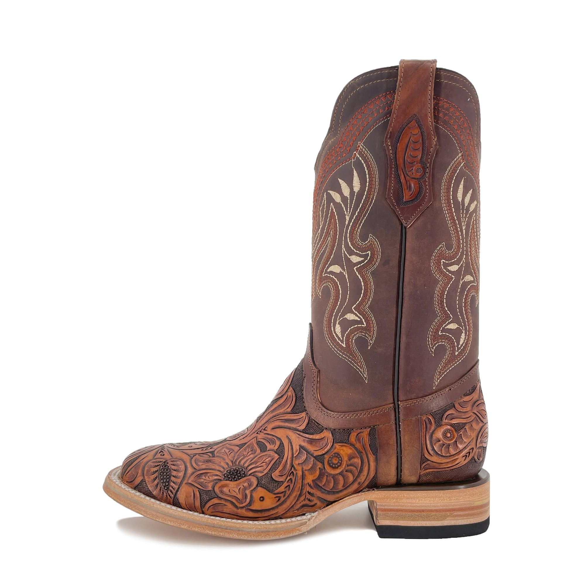 Men's Bulldog Hand Tooled Boots- Brown Bitone