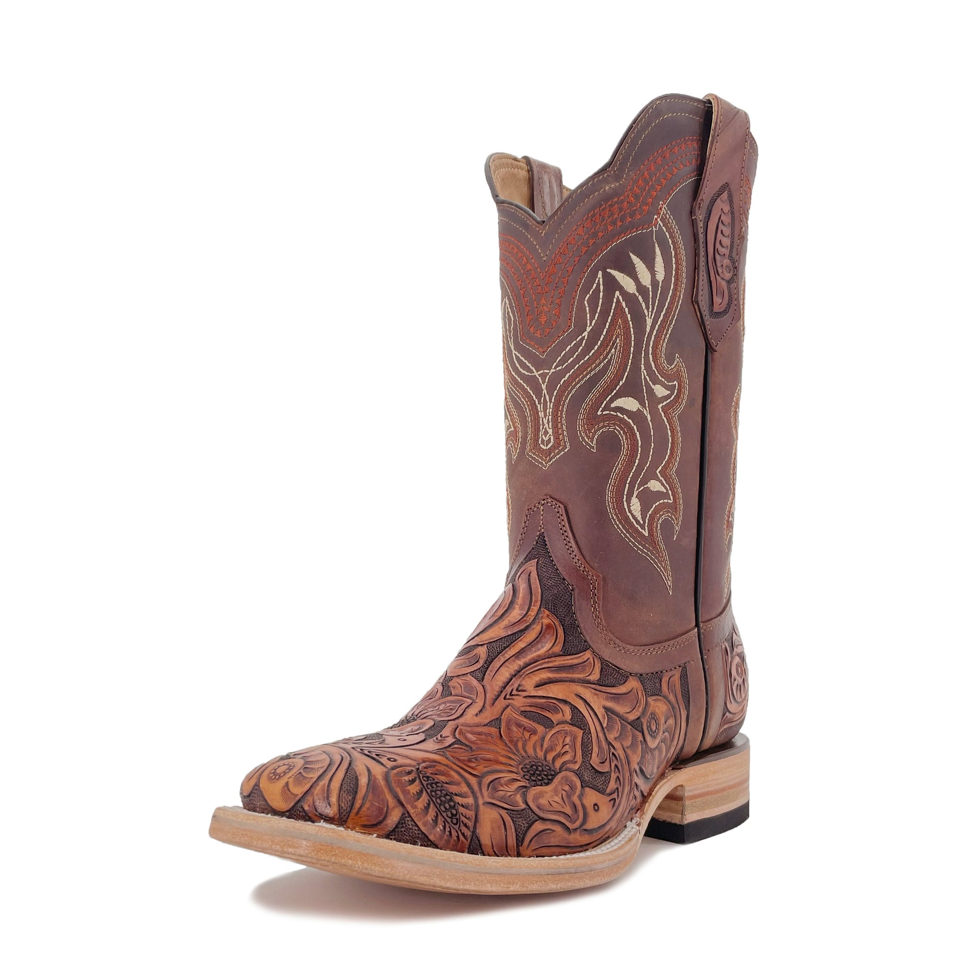 Men's Bulldog Hand Tooled Boots- Brown Bitone