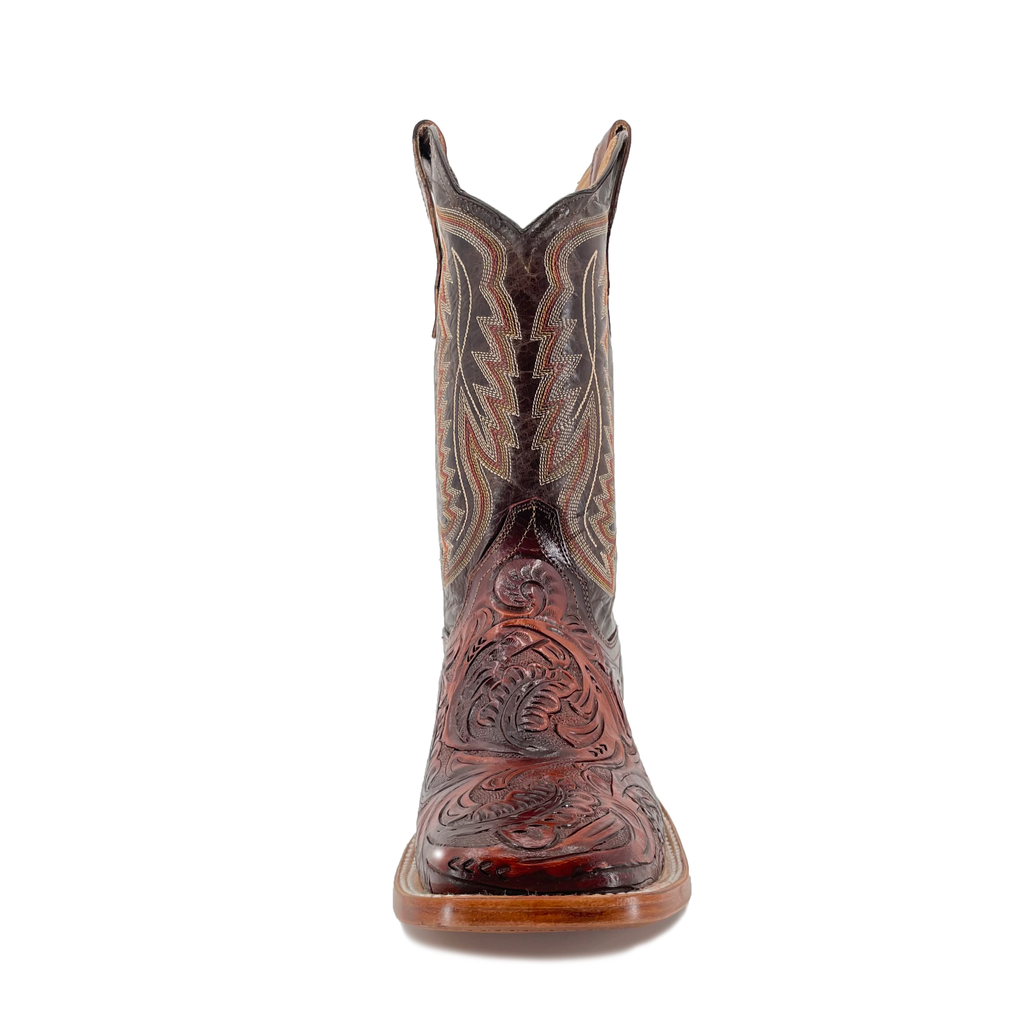 Men Bulldog Hand Tooled Boots - Old Leaf Cognac