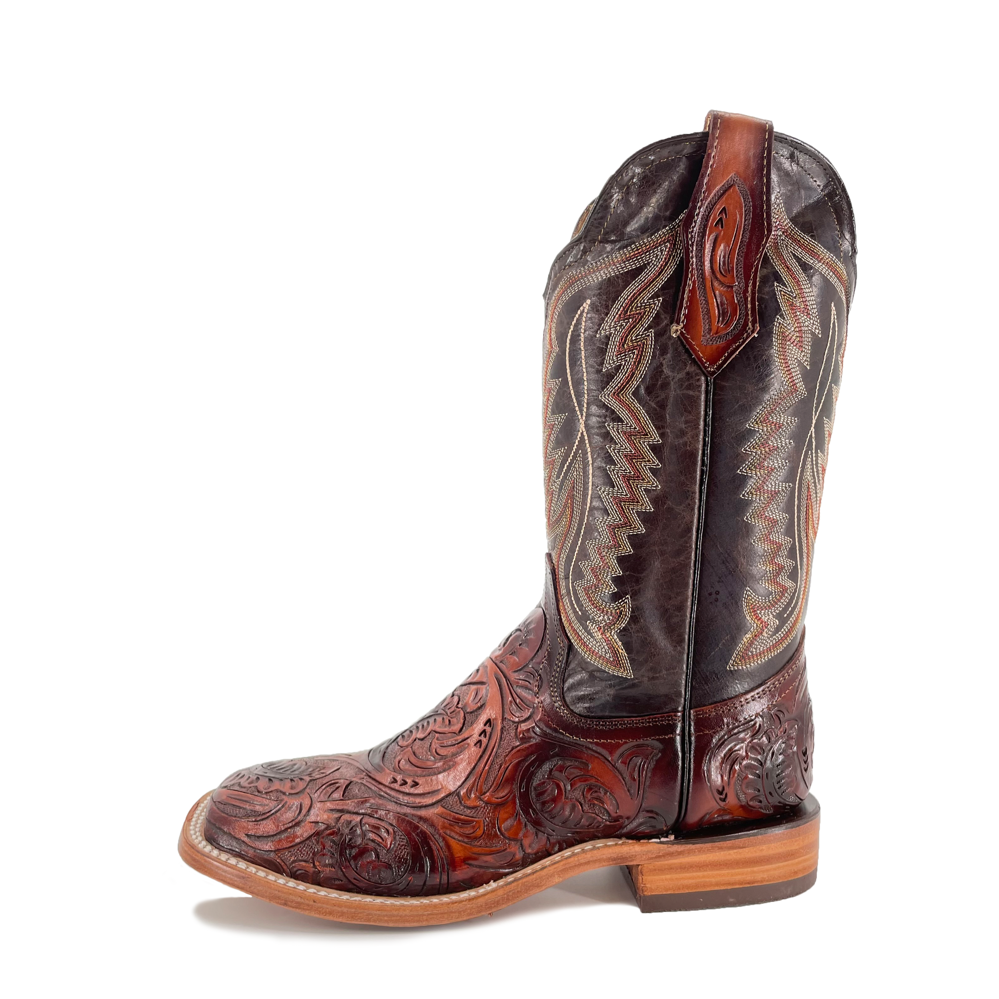 Men Bulldog Hand Tooled Boots - Old Leaf Cognac