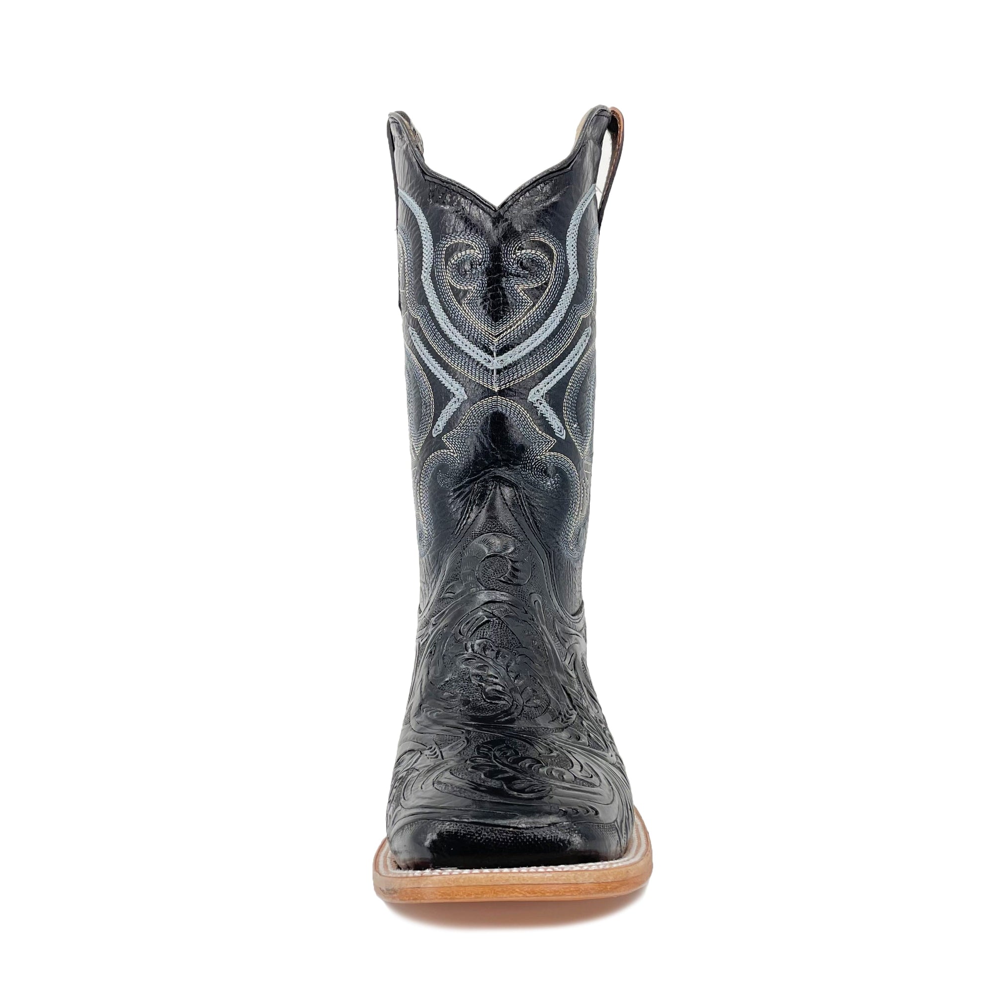Men Bulldog Hand Tooled Boots - Old Leaf Black